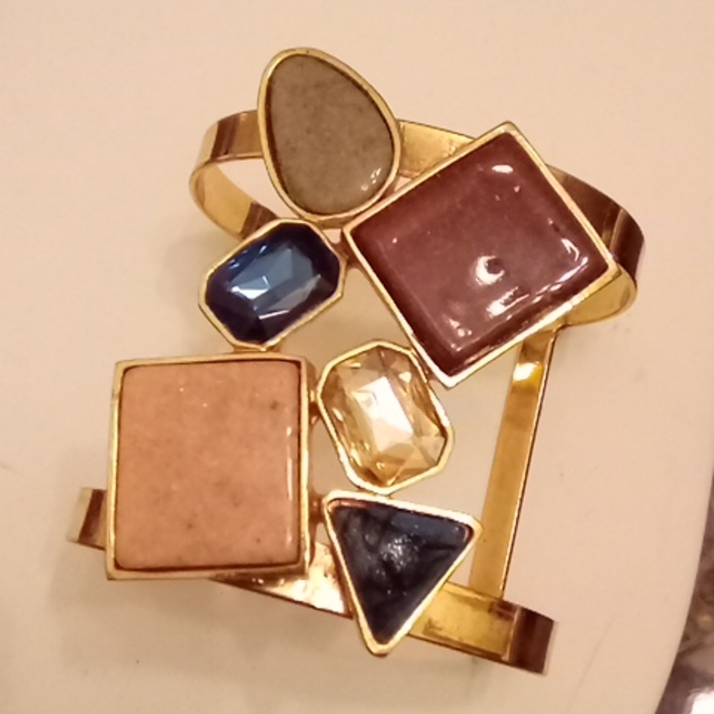 Gold Plated Cuff Bracelet w/ Colorful Stones